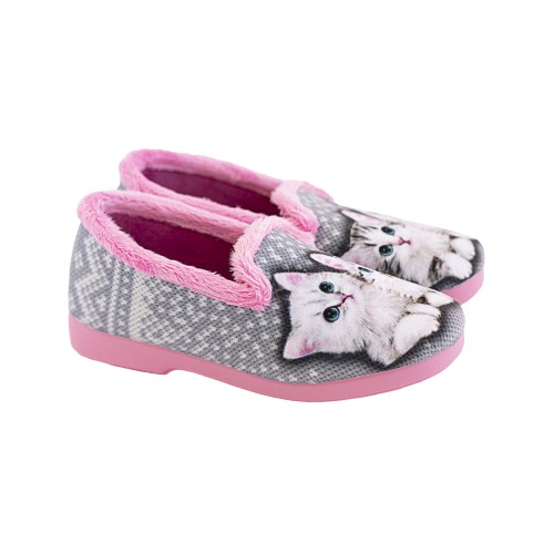 Zapatillas con gatitos, color gris