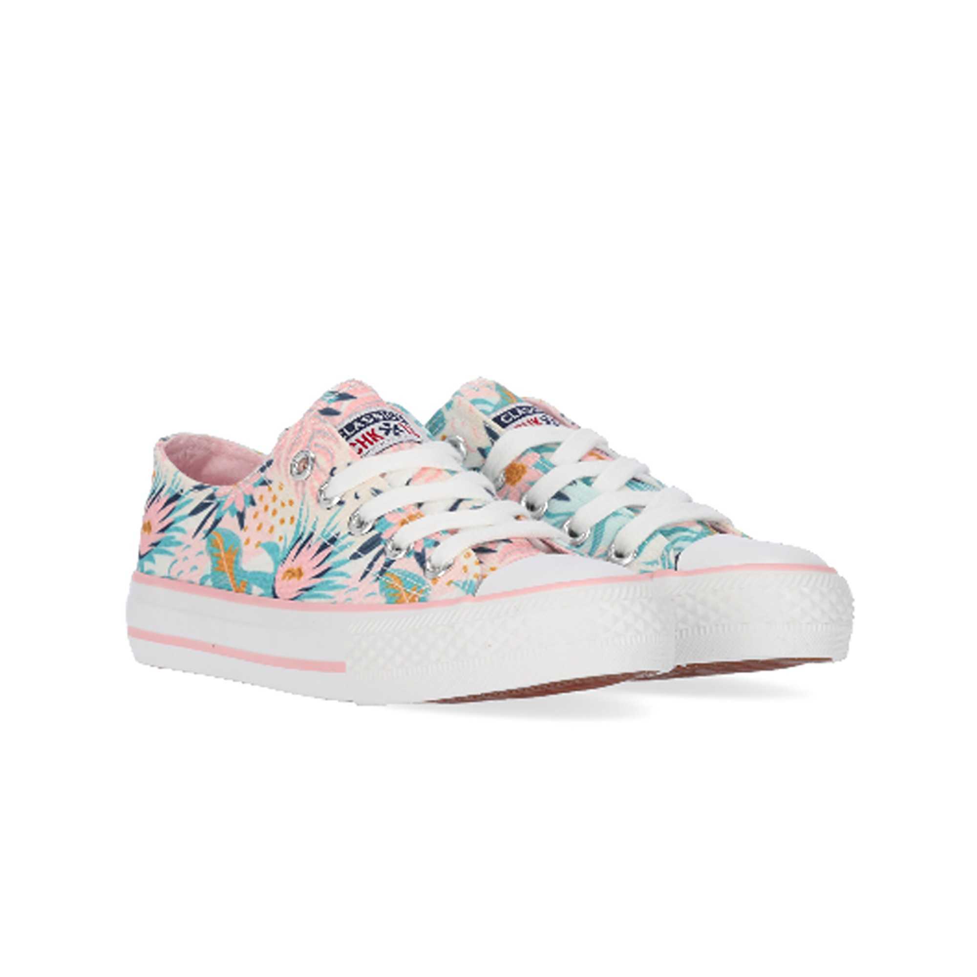 Zapatillas de lona para niñas y mamás. Estampado de flores multicolor.