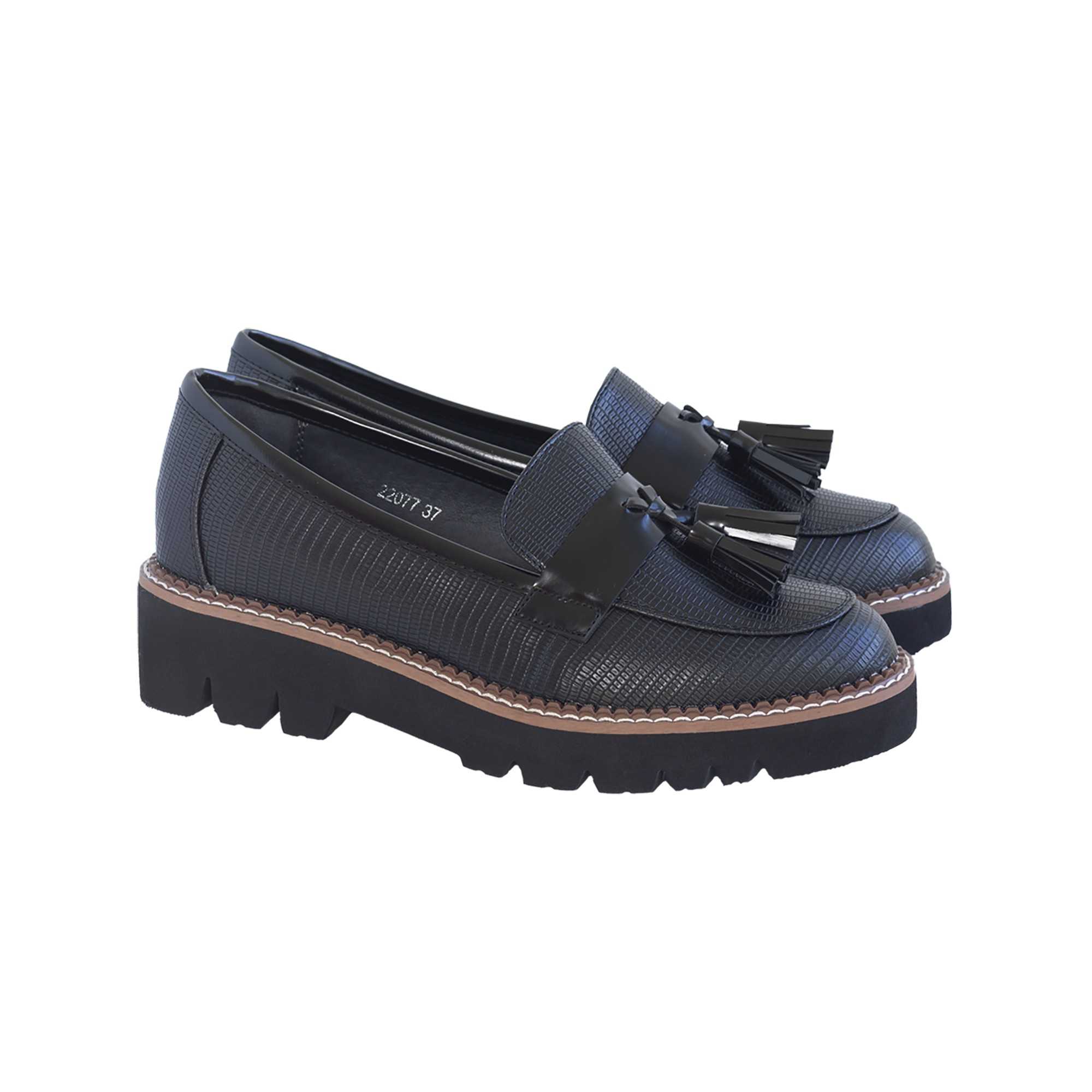 Mocasín Mujer Borlas Negro