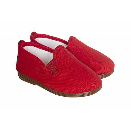 Zapatilla de lona con elásticos para niños, color rojo