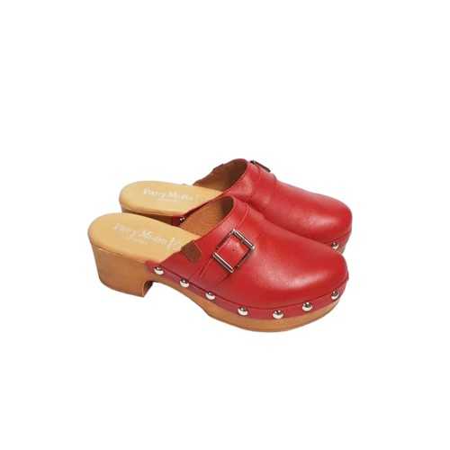 Zueco Piel Tachuelas Rojo