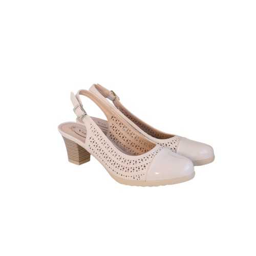 Zapatos Mujer Tacón Ancho Puntera Charol Beige