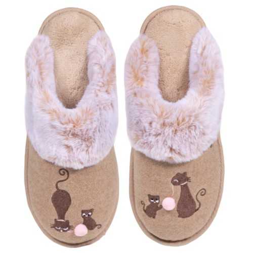 Zapatillas Casa Isotoner Mujer Gatos Beige