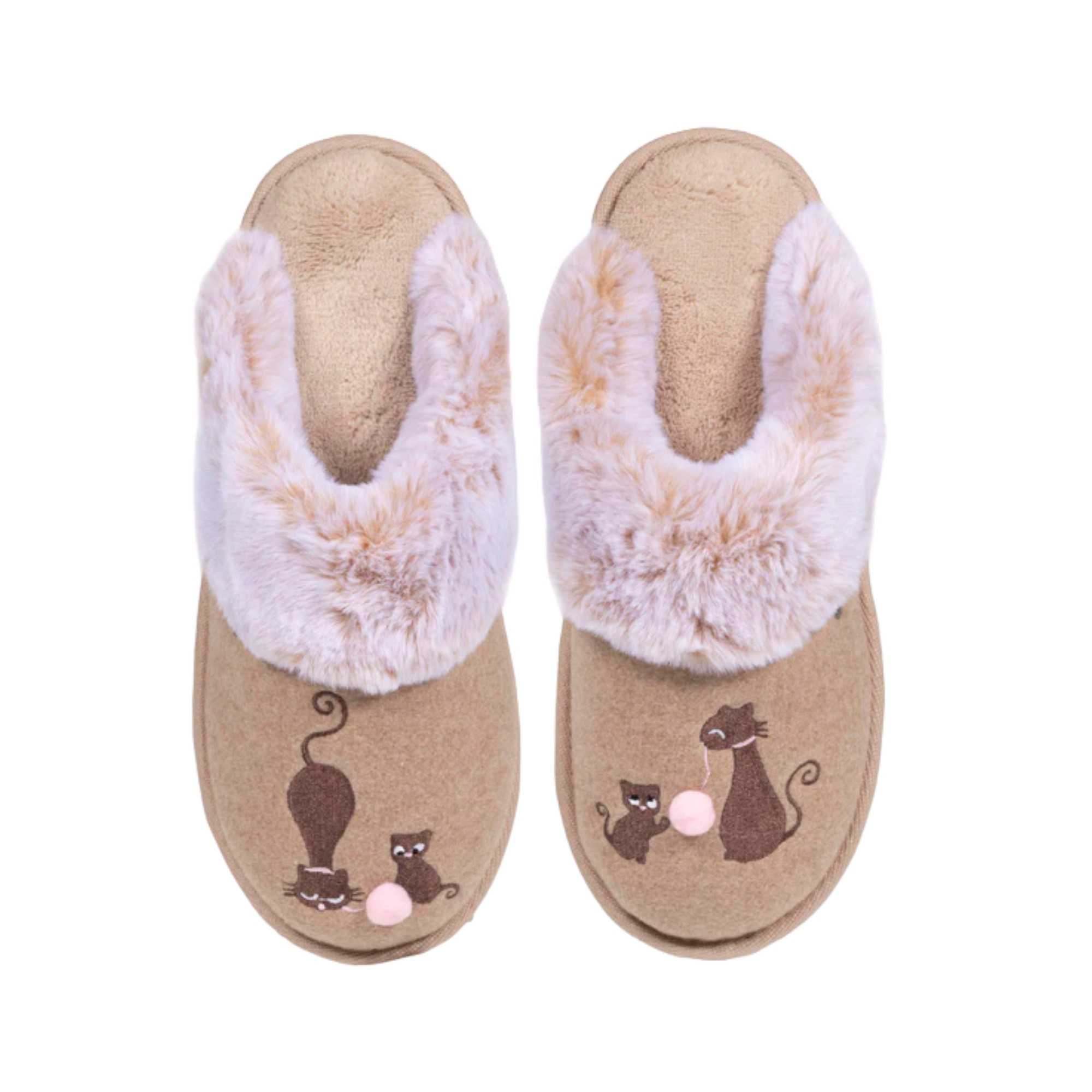 Zapatillas Casa Isotoner Mujer Gatos Beige